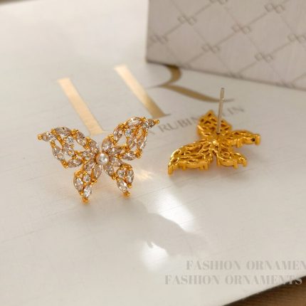 Light luxury French zircon butterfly earrings