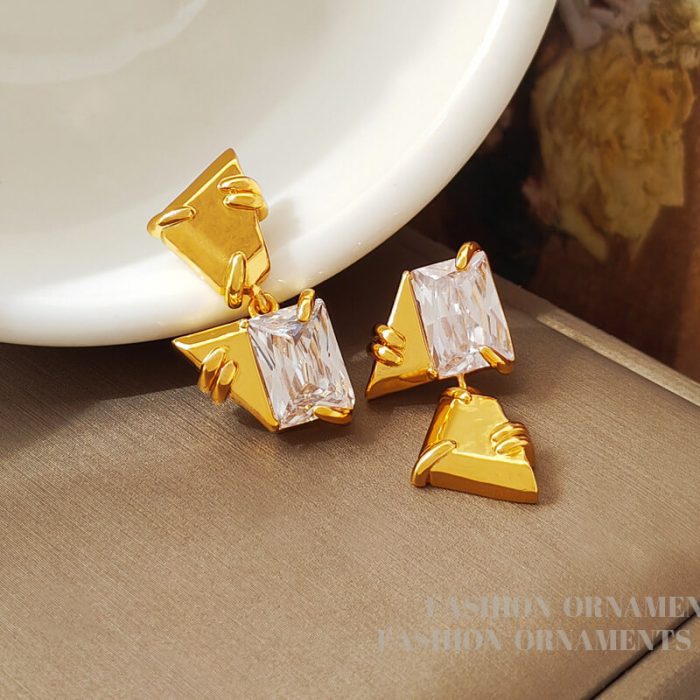 European and American personality irregular zircon earrings fashion niche asymmetric new earrings