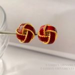 Silver Needle Burgundy Twist Button Stud Earrings Temperament Niche Retro Earrings