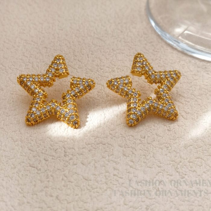 European and American light luxury zircon five-pointed star earrings