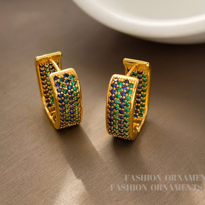 European and American light luxury colorful zircon earrings retro niche earrings high-end geometric ear jewelry