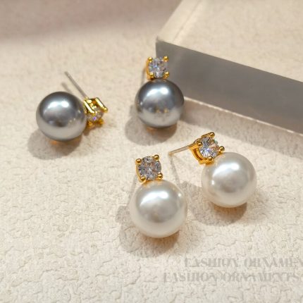 Elegant retro high-end highlight pearl earrings light luxury zircon earrings