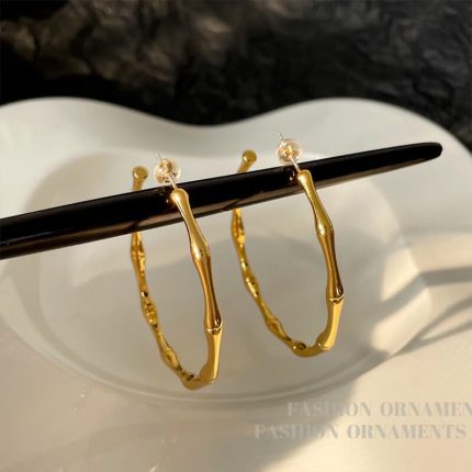 Silver needle European and American temperament exaggerated large earrings personality cold style bamboo C-shaped earrings