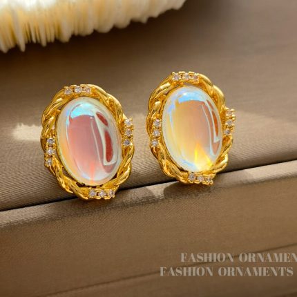 French high-end colorful design earrings retro oval twist earrings