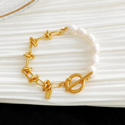 Temperament Knotted Chain Bracelet Personalized Creative Splicing Design Pearl Bracelet Retro Fashionable Hand Accessories