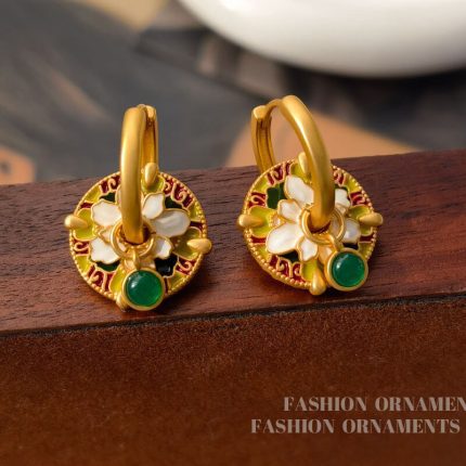 High-end palace-style camellia design earrings with niche temperament painted earrings