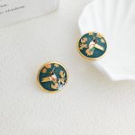 Chinese style retro green geometric stud earrings